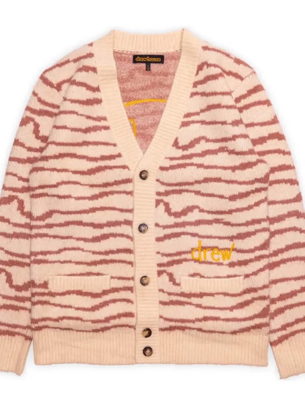 drew house Cream and Pink Striped Button-Front Cardigan